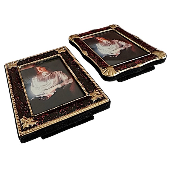 Guilloche Burgundy Red Enamel Gold Trim Photo Frame (pair of 2) Miniature 3”x 4” - Picture 5 of 7